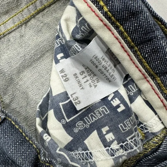 Levis Jeans Mens 29x32 Blue 511 Skinny Medium Wash Denim Pockets Logo Workwear - Picture 8 of 8